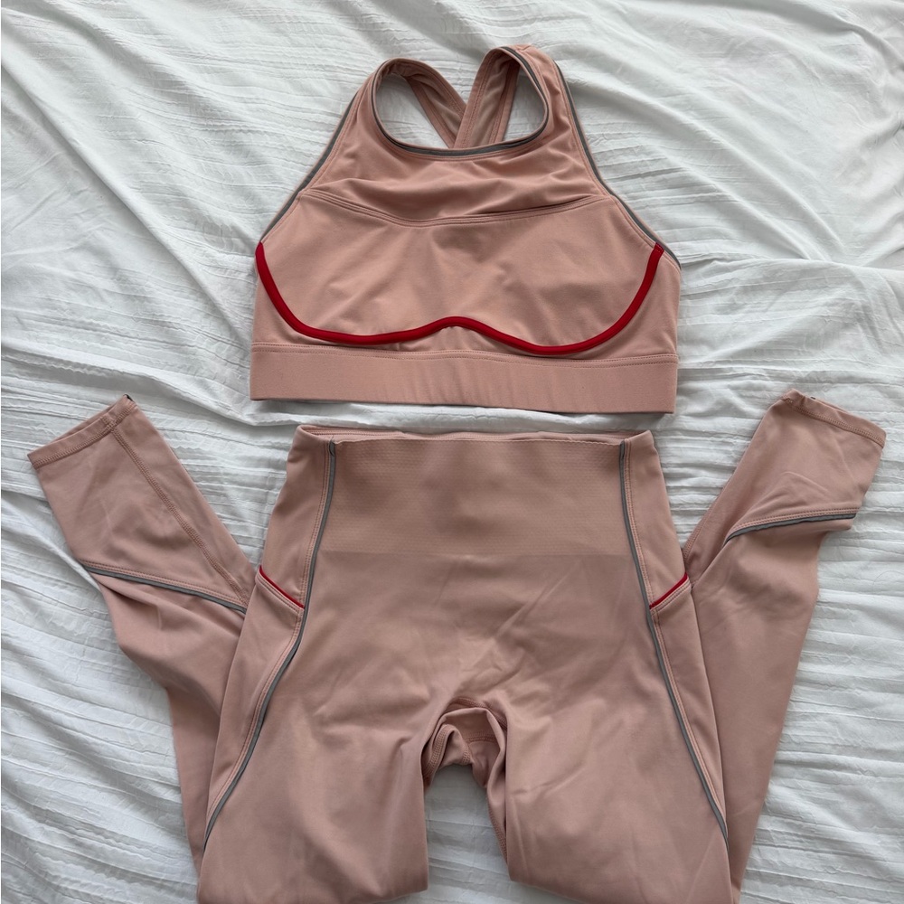 Fabletics Blush Pink Sports Bra with Red Trim